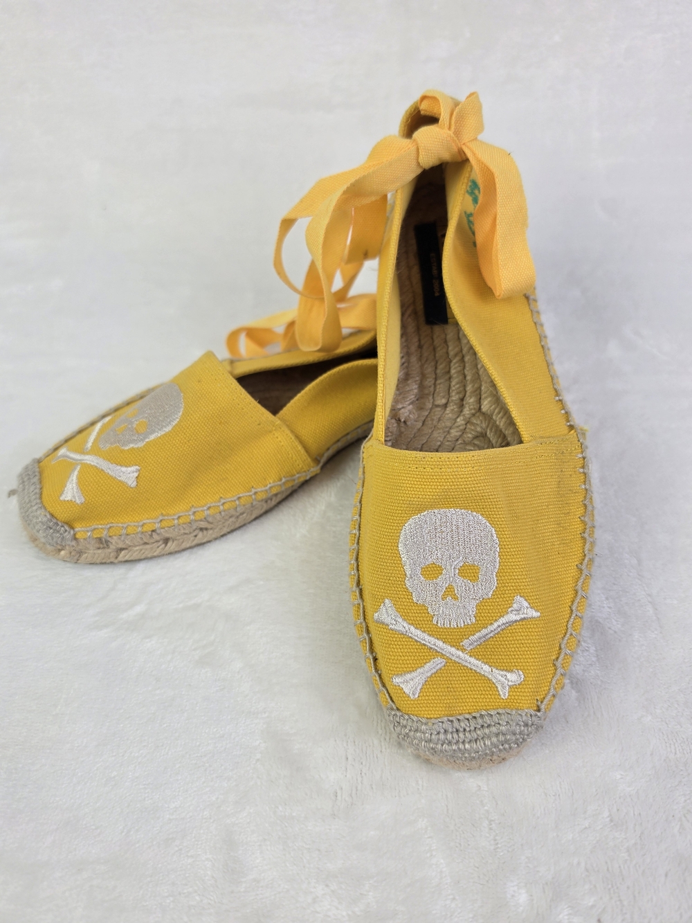 Ralph Lauren Rugby Espadrilles Womens 9 Yellow Skull Crossbones Ankle Tie Rare
